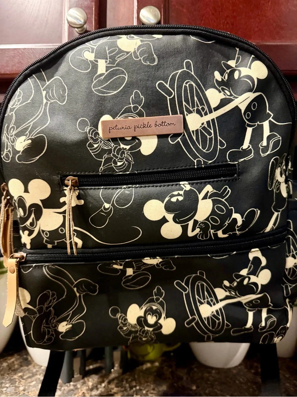 Petunia Pickle Bottom Black&White Mickey Mouse over Years Backpack Diaper Bag